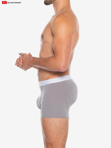 boost padded butt boxer brief, side view, color pewter