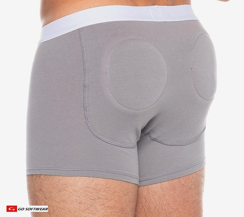 boost padded butt boxer brief, close-up backside view, color pewter