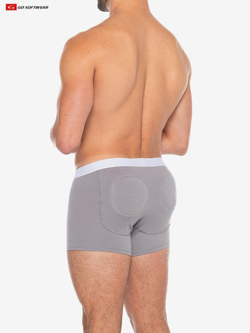 boost padded butt boxer brief, side view profile, color pewter