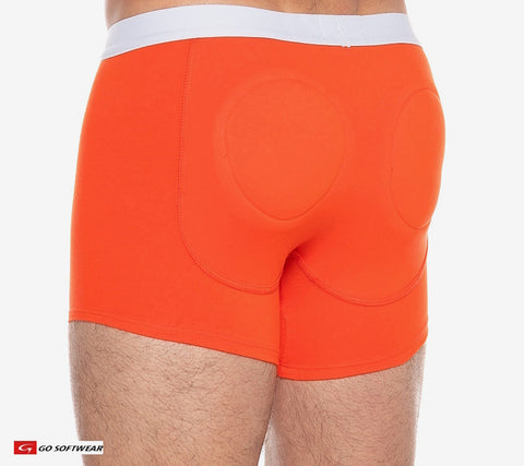 boost padded butt boxer brief, close-up back view, color mandarin