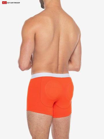 boost padded butt boxer brief, side view profile, color mandarin