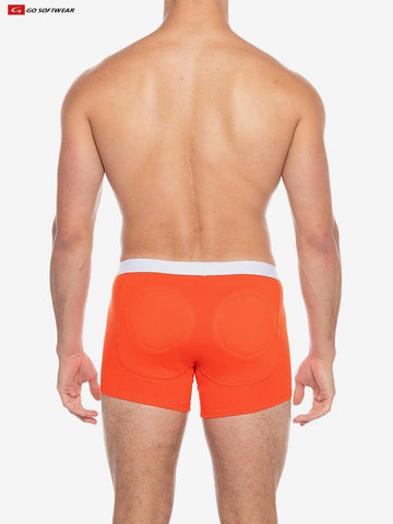 boost padded butt boxer brief, full back view, color mandarin