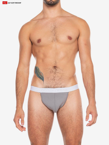 boost padded jockstrap, front view, color pewter