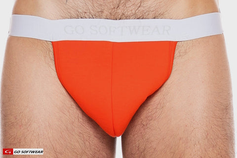 boost padded jockstrap, close-up view, color mandarin